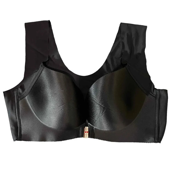 None Other - Smooth Black Front-Closure Support Bra with Padded Cups